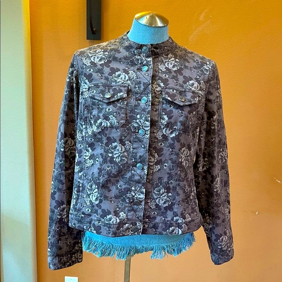 Bandolino denim jacket w/lovely tones of brown cream & grey Size L New, unworn! - Picture 2 of 15